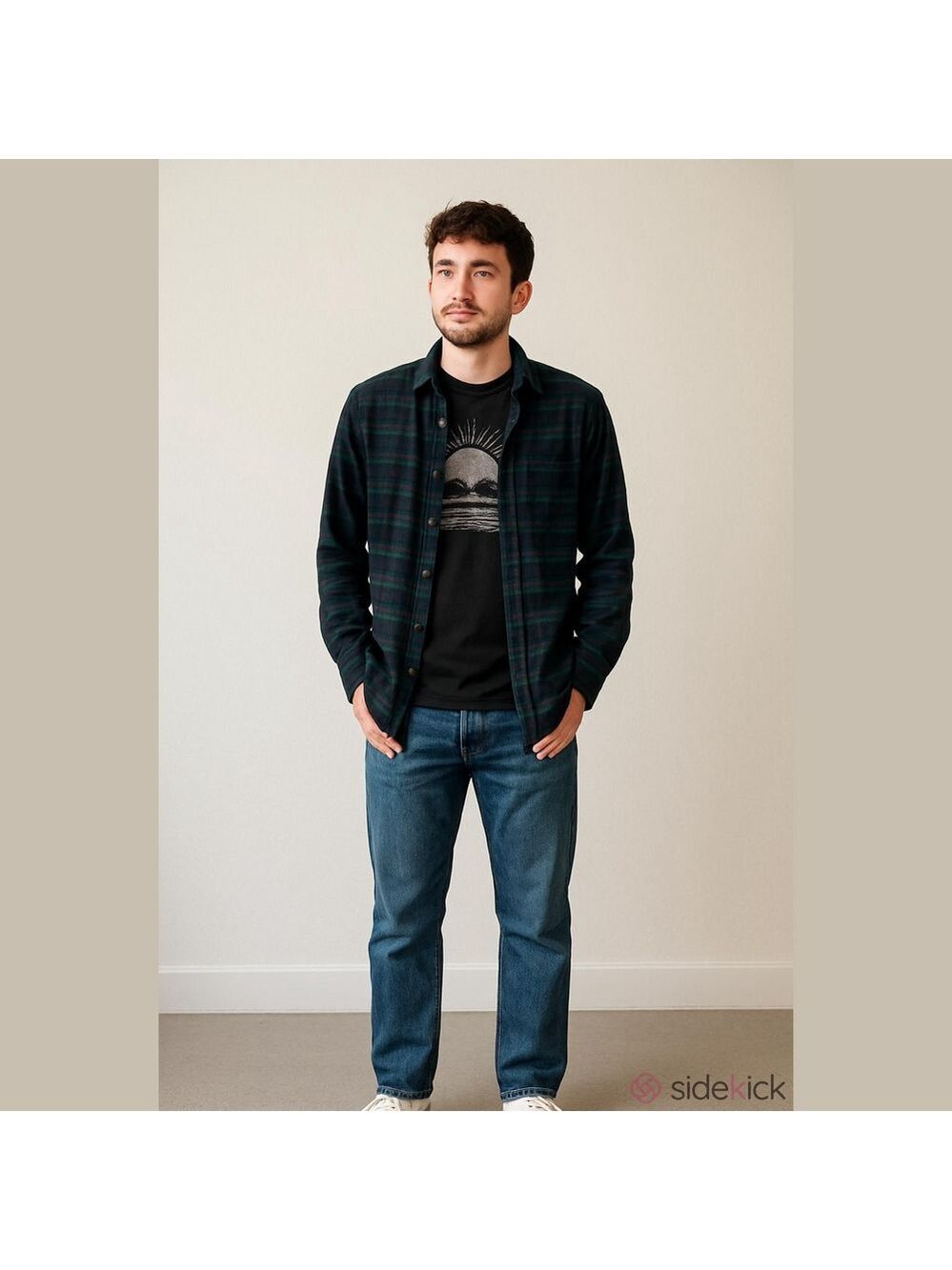Retro 90's Men's Plaid Flannel Cotton Shirt - Blue and Green